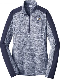 Sport-Tek Ladies Electric Heather Colorblock 1/4-Zip Pullover, True Navy Electric/True Navy